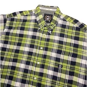 Cinch Button Shirt Mens XL Green Plaid Short Sleeve Relaxed Cotton Western Rodeo
